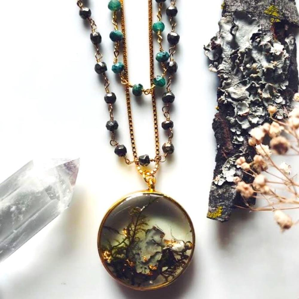 Real moss and lichen necklace